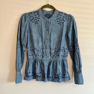 Lucky Brand Blue Button Down Shirt with Embroidery